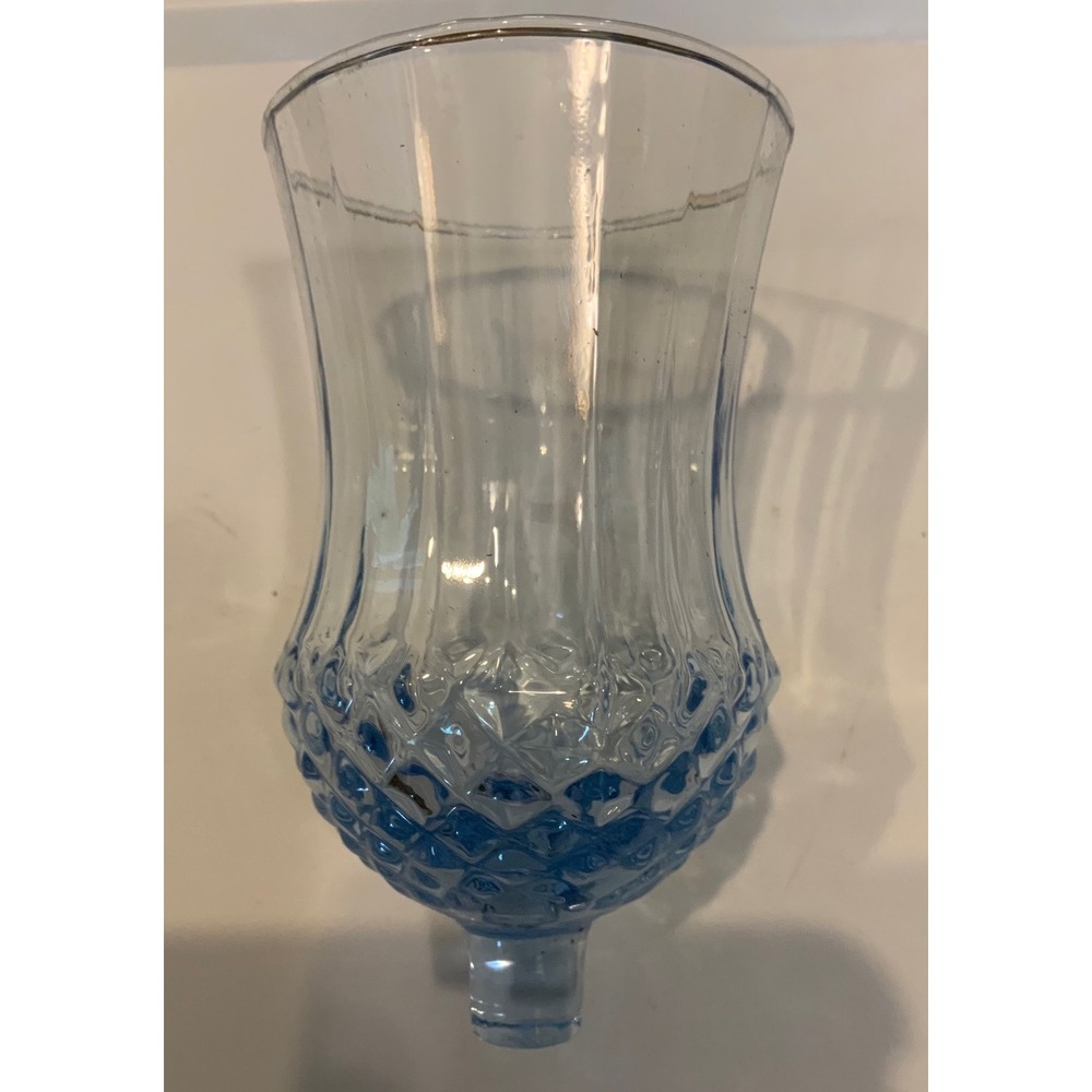 Vintage‎ Homco Blue Tint Diamond Ribbed Glass Peg Candle Holder 5.5"